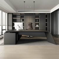 Bureau de direction moderne en bois massif laqué noir, en forme de L, écologique, finition brillante, luxe, pour PDG, assemblage facile