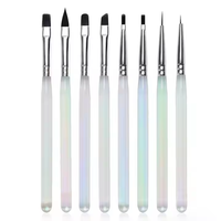 Ensemble de 8 pinceaux professionnels de haute qualité pour nail art, avec manche en acrylique coloré et poils en nylon, pour la peinture et le gel.