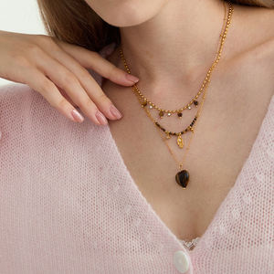 J & D Vintage Otoño Invierno joyería Acero inoxidable piedra Natural Ojo de Tigre Hamsa mano colgante collar - Product Image 3