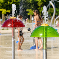Équipement de jeu aquatique en fibre de verre de haute qualité en forme de champignon pour enfants, pour aires de jeux aquatiques extérieures et parcs aquatiques