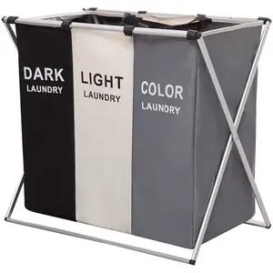 Market Basket Large 3 Grid Dirty Clothes Basket Foldable Laundry Basket For Household