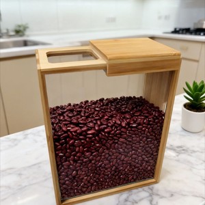 Wooden Rice Storage Box With Handle Rectangle 22 <b>In</b> High For <b>Kitchen</b> Food Storage - Product Image 2