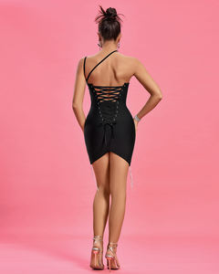 Abito da sera a schiena aperta Sexy nero di ocstra con spalline a tracolla con stringhe da <span class=keywords><strong>disegno</strong></span> a fiori 3D abito da sera con fasciatura - Product Image 3