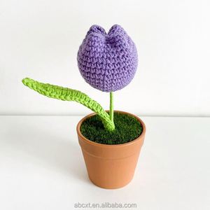 ดอกไม้ถักโครเชต์แฮนด์เมด รูปดอกทานตะวัน ดอกทิวลิป ดอกลิลลี่ พร้อมกระถาง สำหรับตกแต่งบ้าน สำนักงาน โต๊ะทำงาน ดอกไม้ประดิษฐ์ - Product Image 6