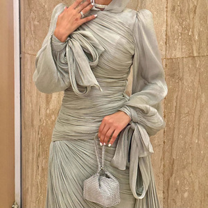 Y-4 Abbigliamento Islamico Moda Modesta Caftano Abito di Lusso in Organza da Donna Lucido ed Elegante con Volant Abito da Sera - Product Image 5