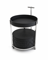 Table d'appoint ronde en cuir caramel tressé avec rangement et structure en acier inoxydable, vente directe usine, OEM ODM