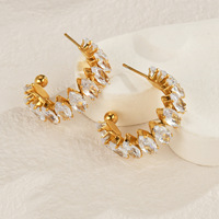 Hongtong A2-2 acier inoxydable tendance de la mode plaqué or 18 carats diamant clouté boucles d'oreilles pour les femmes