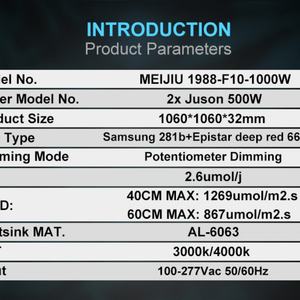 หลอดไฟ LED ปลูกต้นไม้ในร่มแบบหรี่แสงได้ คลื่นความถี่ UV IR ครอบคลุมทุกย่านความถี่ กำลังไฟ 650W 1000W ผลิตในประเทศจีน - Product Image 2