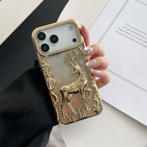 Funda para Teléfono con Diseño 3D de Ciervo, Electrochapada, para iPhone Air 17 16 15 14 13 12 Pro Max, con Brillantina y Diamantes, Transparente - Product Image 5