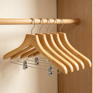 Kit de toilette en bois naturel pour hôtels, avec crochet rotatif, idéal pour pantalons et jupes, conception anti-déformation des épaules, double couche - Product Image 5