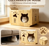 Nichoir pour chat en bois massif avec découpe tête de chat et empreinte de patte, à assembler par perforation, grotte cachée ventilée, pour intérieur
