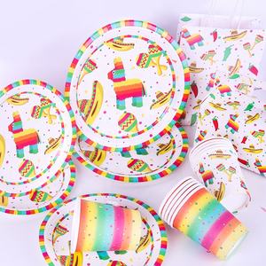 Suministros para fiesta temática mexicana, juego de platos de papel, vajilla desechable, servilletas para vajilla temática mexicana, novedad de 2021 - Product Image 3