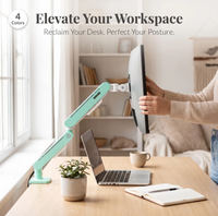 Support de moniteur réglable pour bureau, bras articulé ergonomique à ressort mécanique, support de moniteur VESA 17-32 pouces, fixation par pince en C, gestion des câbles