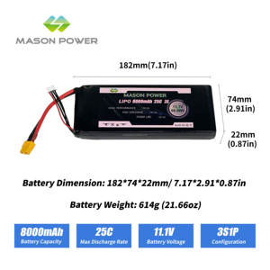 بطارية ناعمة 11.1 فولت 8000 مللي أمبير في الساعة، تفريغ 25C، صديقة للبيئة، لتطبيقات الطائرات بدون طيار وعروض الإضاءة وتطبيقات المدة التشغيلية الممتدة - Product Image 2