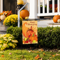 Drapeau de jardin métallique à thème de Thanksgiving, avec motifs citrouille et cornucopia, bannière de récolte d'automne, double face, alimenté par énergie solaire, résistant aux intempéries