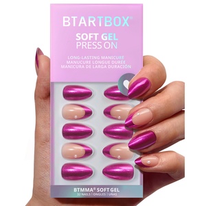 BTArtbox Uñas Postizas Cortas Almendradas Rojo Rosa con Dijes, Venta al por Mayor, Hechas a Mano, Cromadas, Francesas, Artificiales, de Presión, En Gros - Product Image 2