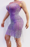 Puff Singer Emcee Modèle Dj Minceur Violet Strass Enveloppé Fesses Robe Scène Performance Costume