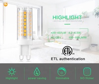 Ampoule LED G9 à haut lumen, lumière de maïs, AC120V/230V, éclairage domestique, ampoule LED, télécommande, 5W, lampe décorative, base en céramique, homologuée ETL