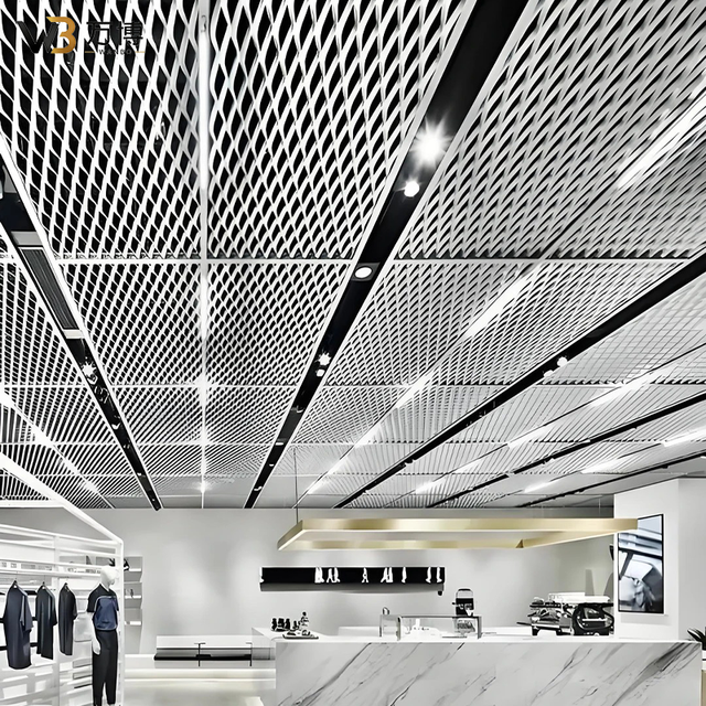 Aluminum Expanded Metal Mesh Ceiling Panel Hexagonal Mesh Decorative Metal Ceiling Facade Screen for Hotel Mall Restaurant