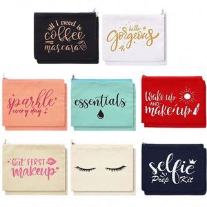 <b>Blush</b> Pink Canvas Makeup Pouch Eco Natural Cotton Canvas Cosmetic Pouch Bag With Zipper - Product Image 4