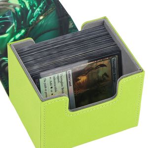 Boîte de rangement portable carrée en cuir PU vert pour jeux de cartes et cartes à collectionner - Product Image 4