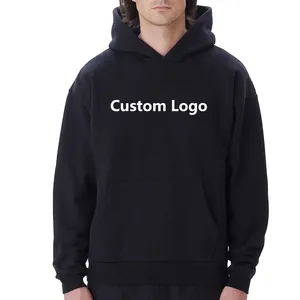 Custom Design 500 Gsm Fleece No Strings Hoodies Drop Shoulder Streetwear Cropped Cotton Hoodie Heavy Weight For Mens