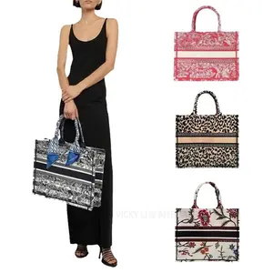 Custom Design Brand Women Shopping Canvas Floral Checked Tote Beach Waterproof tote bag