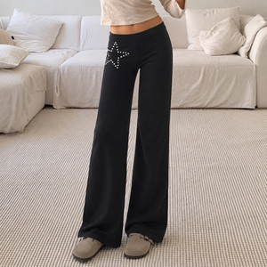 Pantalon long évasé Y2K Sweet Girl à rivets étoiles, taille basse, drapé, décontracté, extensible, flatteur et polyvalent, style Hot Girl - Product Image 5