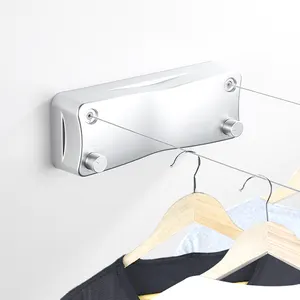 Wall Hanging Square Aluminum Clothes Drying Laundry Racks Retractable Clothesline