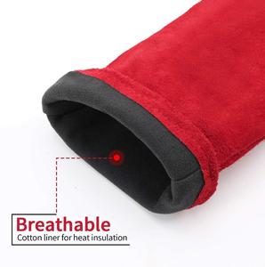 Guantes DE SEGURIDAD DE CUERO Partido de vaca roja con puño largo forrado completo económico para el trabajo del trabajador del soldador Guantes de soldadura Mig - Product Image 4