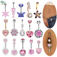 Anneau de nombril personnalisé en acier inoxydable 316L rose avec double zircon pendante, bijou de piercing corporel