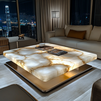 Table basse de luxe légère haut de gamme avec plateau carré en marbre et base en métal BECT025 avec éclairage pour salon ou hall