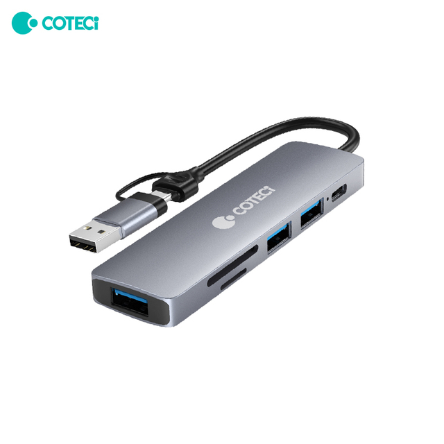 COTECi 6 in 1 Multiport USB Hub 3.0 & 2.0 Ports with PD Type C Adapter Data SD TF Card Reader Stock Available