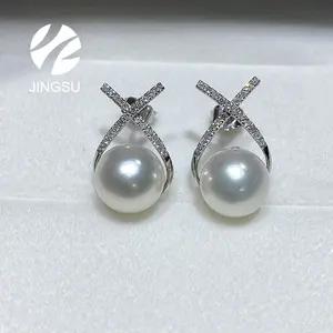 Baru Datang Kualitas Tinggi Mode Perhiasan Stud Earrings 18 K Emas untuk Wanita Hadiah Putih Jepang Akoya Laut Mutiara Pernikahan Elegan