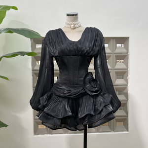 <span class=keywords><strong>Robe</strong></span> de soirée moulante sexy à manches bouffantes et col en V pour femme, modèle LS2690, haute qualité, très tendance - Product Image 2