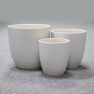 Set di 3 Vasi in <span class=keywords><strong>Ceramica</strong></span> Bianca Opaca Stile Cinese da 8, 10 e 12 Pollici con Foro di Drenaggio per <span class=keywords><strong>Piante</strong></span> Succulente - Product Image 2