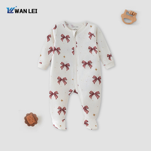 <span class=keywords><strong>Pyjama</strong></span> bébé en coton tricoté respirant, combinaison à manches longues avec fermeture éclair, vêtements de nuit pour nourrissons, barboteuse douce pour nouveau-nés - Product Image 1