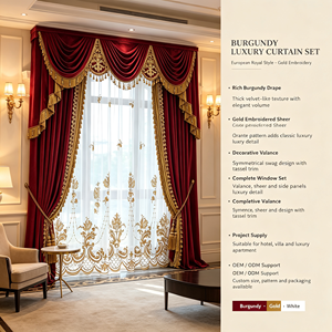 <span class=keywords><strong>Tende</strong></span> in Velluto Rosso Reale Yun Zhu con Ricami Dorati, Drappeggi e Mantovane per Villa, Mansion, <span class=keywords><strong>Sala</strong></span> - Set di Lusso per Arredamento - Product Image 4