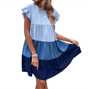 Printemps et été <span class=keywords><strong>2022</strong></span> nouvelle mode de loisirs polyvalente couleur feuille de lotus assortie col carré élégant grande robe balançoire - Product Image 4
