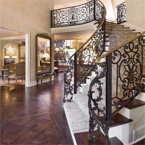 Luxus-Wendeltreppe aus gebogenem Holz für Villen Langlebig mit schmiede eisernen Geländern und massiven Eichens tufen nach Maß in Foshan - Product Image 2