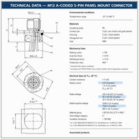Conector de Panel M12 DIN Personalizado de 5 Pines, Macho, con Brida, Clasificación IP67, Contactos de Aleación de Cobre Chapados en Oro, Arnés de Cableado