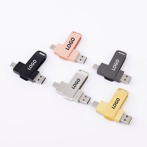 Top Quality High-speed Swivel Design 2-in-1 Otg <b>Usb</b> <b>Flash</b> <b>Drive</b> 64gb 32gb 16gb Metal Type-c <b>Usb</b> Stick for Smartphones <b>Usb</b> Memory - Product Image 1
