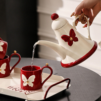 Service à thé en céramique de style français avec théière, élégant service à thé en porcelaine à motif papillon, magnifique coffret cadeau pour mariage