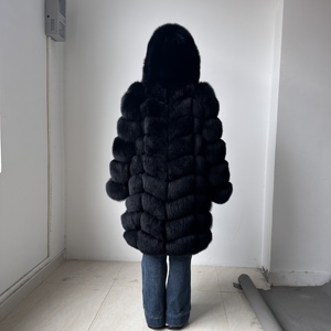 Giacca in Vera <span class=keywords><strong>Pelliccia</strong></span> di Volpe <span class=keywords><strong>Nera</strong></span> di Alta Qualità <span class=keywords><strong>con</strong></span> <span class=keywords><strong>Cappuccio</strong></span>, Cappotto Lungo e Soffice da Donna, Abbigliamento Invernale in Vera <span class=keywords><strong>Pelliccia</strong></span> - Product Image 5