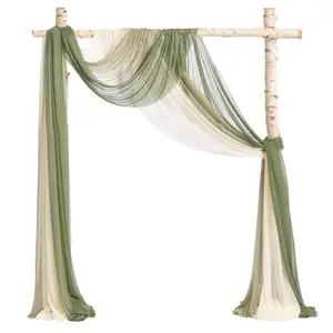 Sage Green Arch Drapery Wedding for Party Ceremony 3 Panels Drapery and Sheer Tulle Fabric Silk Chiffon Wedding Drapery