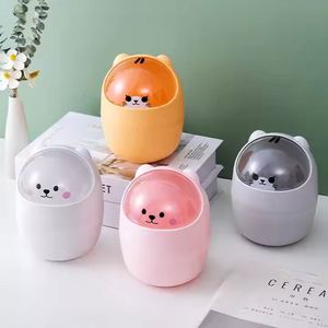 Small Desktop Storage Box Office <b>Desk</b> Organizer <b>Mini</b> Waste With Lid Cute Things Plastic Bin Kawaii Trash Can Custom Logo - Product Image 4