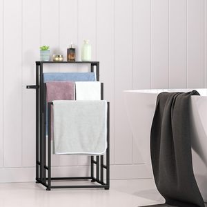Portasciugamani in metallo industriale a 3 livelli con supporto da bagno nero con scaletta <span class=keywords><strong>porta</strong></span> oggetti per camera da letto e soggiorno - Product Image 6