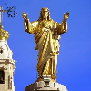 BLVE büyük açık batı tarzı yapı dekorasyon altın Metal dini heykeller katolik nimet pirinç bronz İsa heykel