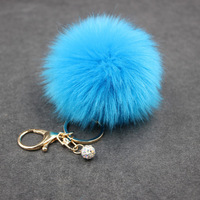 Porte-clés pompon en fausse fourrure de lapin électroplaqué pour femme, 8 cm, breloque boule pour voiture avec strass