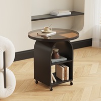 Table d'appoint moderne en métal avec roulettes et plateau en verre trempé, meuble de rangement mobile pour salon, chambre, appartement, bureau